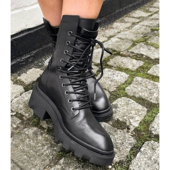 ASH Madness Block Heel Combat Boots Black Size 39 NWT - Picture 2 of 10
